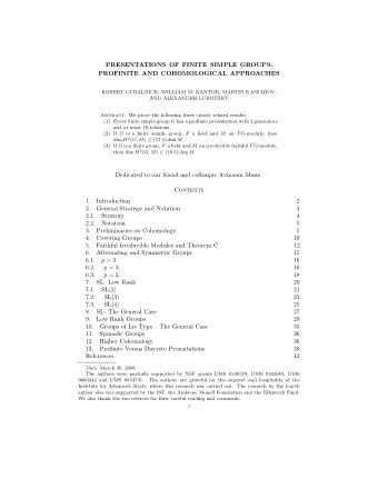 PRESENTATIONS OF FINITE SIMPLE GROUPS:  PROFINITE AND COHOMOLOGICAL APPROACHES  ROBERT GURALNICK,