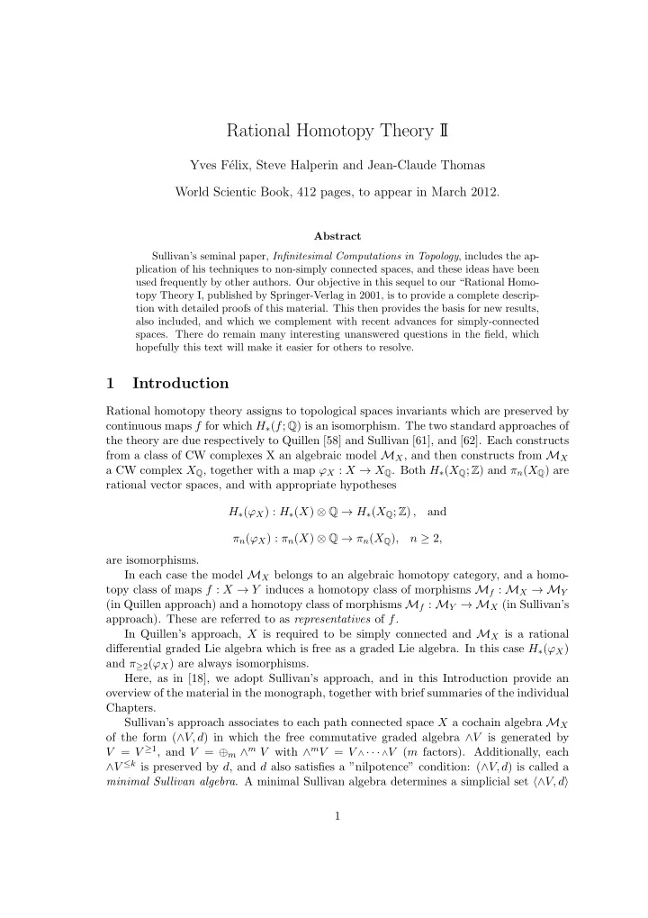 rational homotopy theory i i