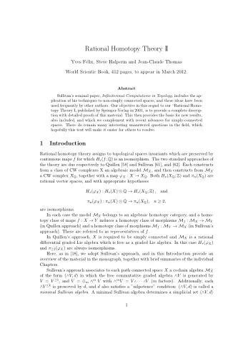 Rational Homotopy Theory I  I  Yves F  elix, Steve Halperin and Jean-Claude Thomas  World