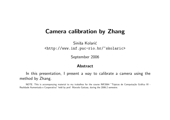 camera calibration by zhang