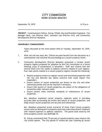 CITY COMMISSION WORK SESSION MINUTES  September 10, 2019  6:15 p.m.