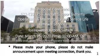 Pre-Proposal  l Confer  erence  ce  S72-T29275  Aircraft S  Support S  Syste  tems  Op  Oper