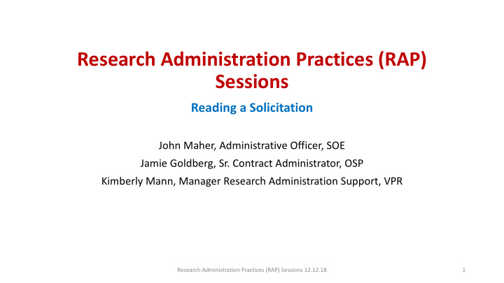 research administration practices rap sessions