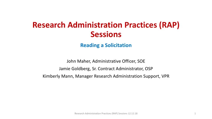 research administration practices rap sessions