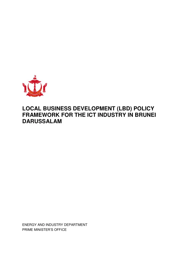 local business development lbd policy framework for the