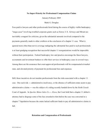 No Super-Priority for Professional Compensation Claims  January/February 2005  Mark G. Douglas