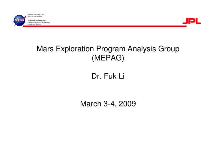 mars exploration program analysis group mepag dr fuk li