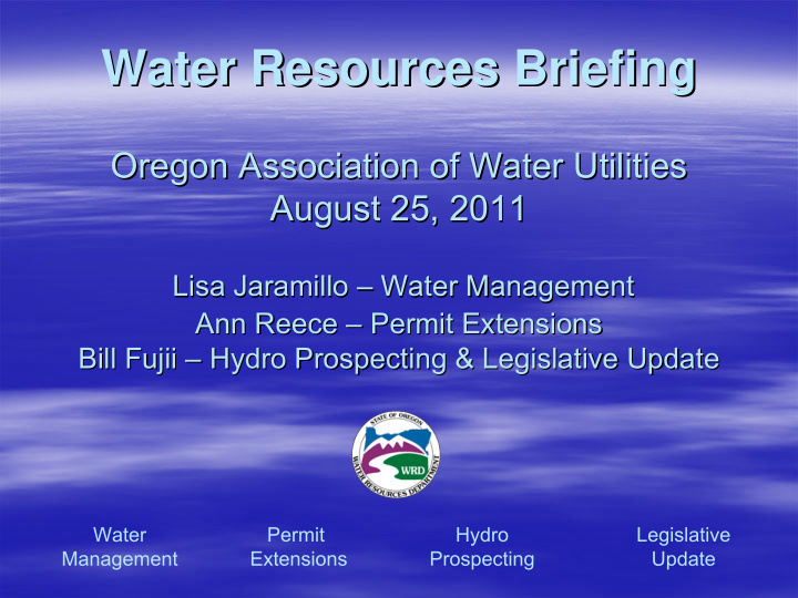water resources briefing water resources briefing