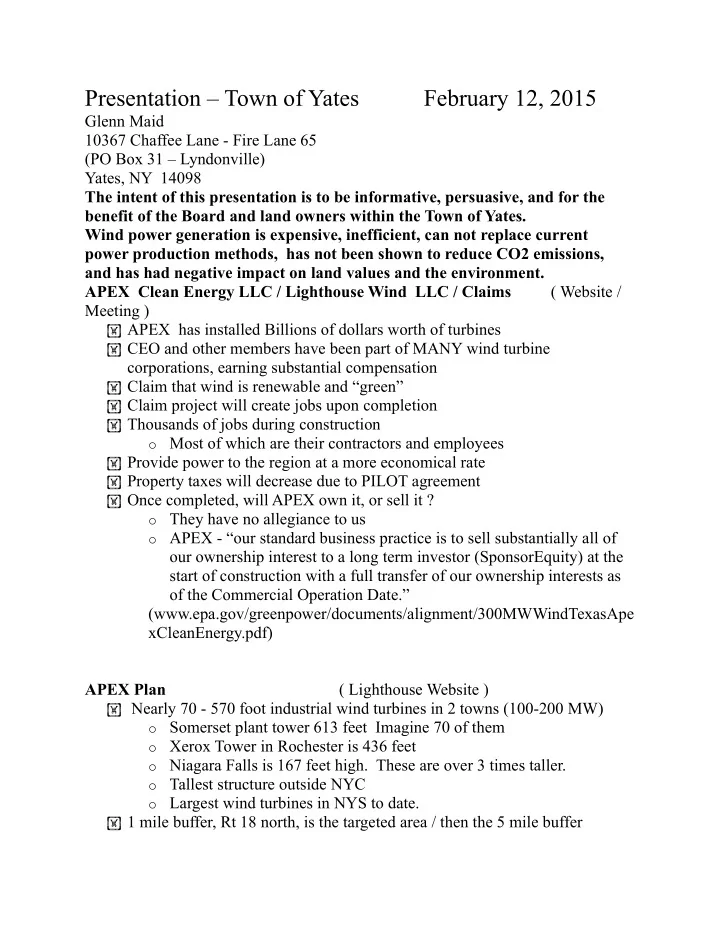 presentation town of yates february 12 2015