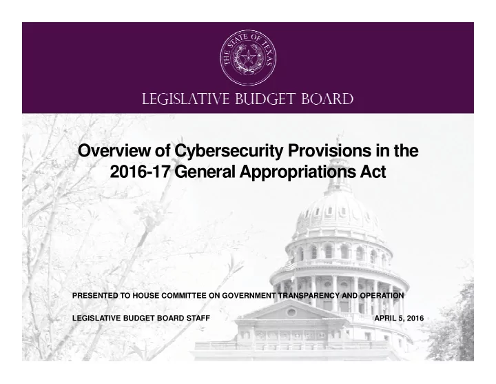 overview of cybersecurity provisions in the 2016 17