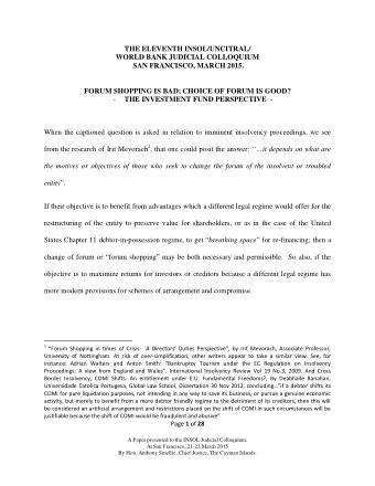 THE ELEVENTH INSOL/UNCITRAL/  WORLD BANK JUDICIAL COLLOQUIUM  SAN FRANCISCO, MARCH 2015.  FORUM