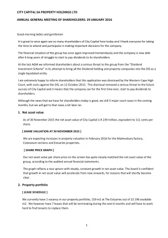 CITY CAPITAL SA PROPERTY HOLDINGS LTD  ANNUAL GENERAL MEETING OF SHAREHOLDERS: 29 JANUARY 2016