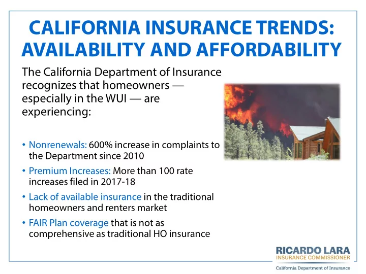 california insurance trends availability and affordability