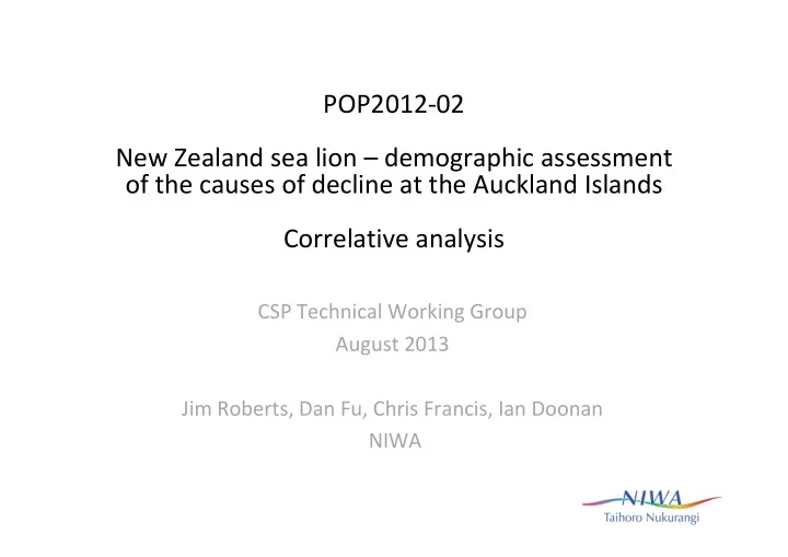 pop2012 02 new zealand sea lion demographic assessment of