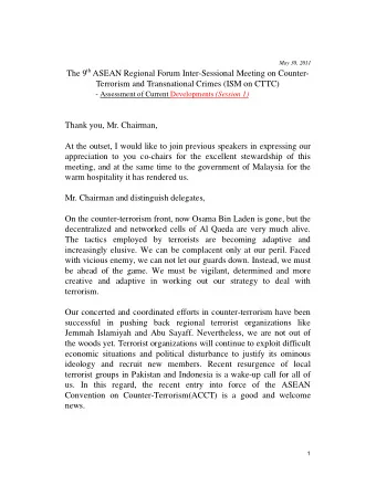 The 9 th ASEAN Regional Forum Inter-Sessional Meeting on Counter-  Terrorism and Transnational