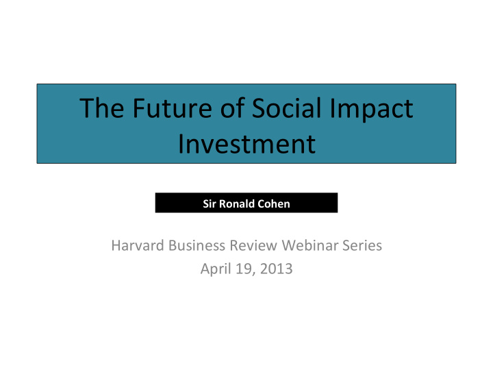 the future of social impact investment