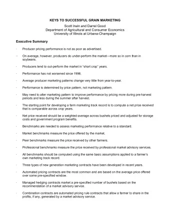 KEYS TO SUCCESSFUL GRAIN MARKETING  Scott Irwin and Darrel Good  Department of Agricultural and