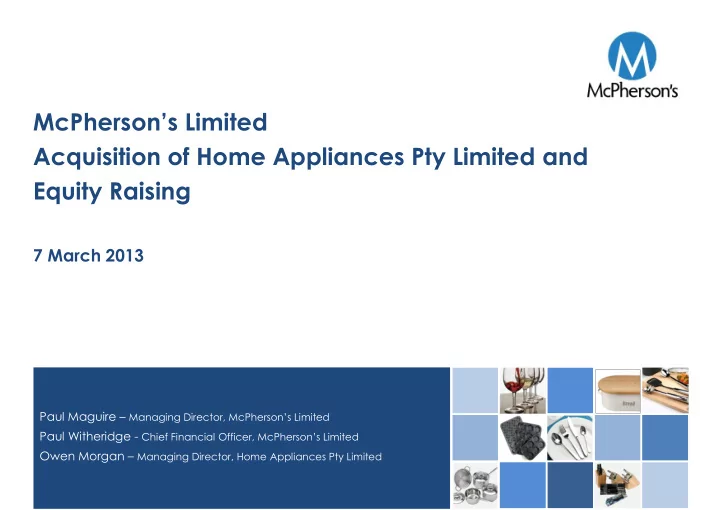 mcpherson s limited acquisition of home appliances pty