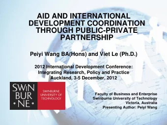 Peiyi Wang BA(Hons) and Viet Le (Ph.D.)  2012 International Development Conference:  Integrating