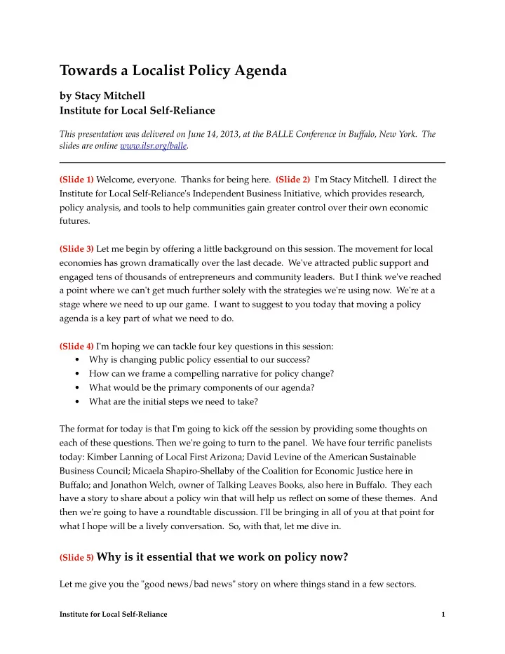 towards a localist policy agenda