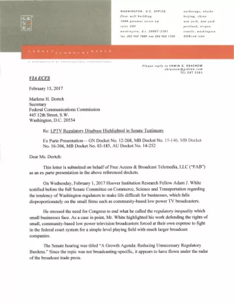 M  B  Docket  N  o  .  03-185,  A  U  D  o  c  Dear  Ms.  Dortch:  LLC  (  &quot;  F  A  B  &quot;