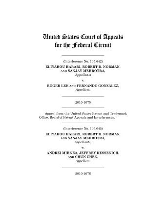United States Court of Appeals  for the Federal Circuit  __________________________  (Interference