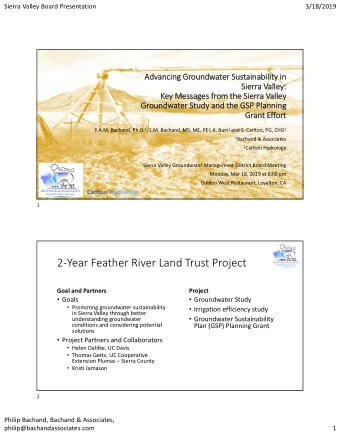 2Year Feather River Land Trust Project  BACHAND &amp; ASSOCIATES  Sustainable Water Resources