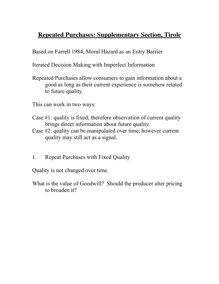 repeated purchases supplementary section tirole