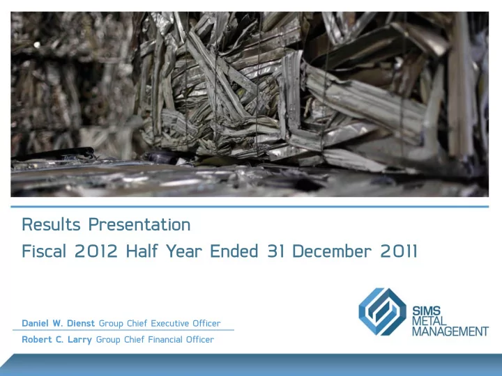 results presentation fiscal 2012 half year ended 31