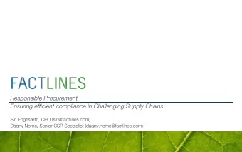 Responsible Procurement  Ensuring efficient compliance in Challenging Supply Chains  Siri