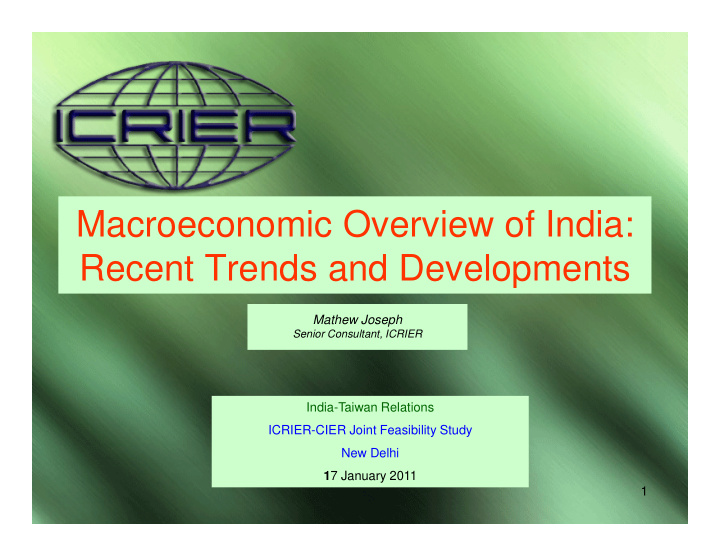 macroeconomic overview of india recent trends and