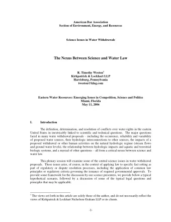 American Bar Association Section of Environment, Energy, and Resources Science Issues in Water