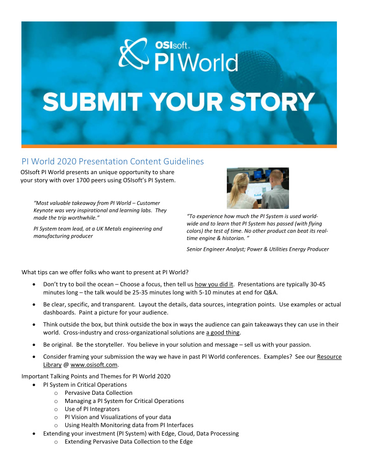 pi world 2020 presentation content guidelines