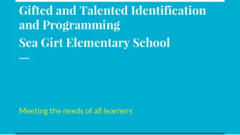 Gifted and Talented Identification  and Programming  Sea Girt Elementary School  Meeting the needs