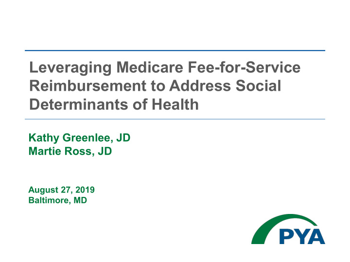 leveraging medicare fee for service reimbursement to