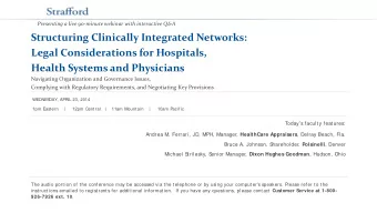 Structuring Clinically Integrated Networks:  Legal Considerations for Hospitals,  Health Systems