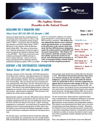 The Sughrue Review  December in the Federal Circuit  QUALCOMM INC. V. BROADCOM CORP.  Volume 1,