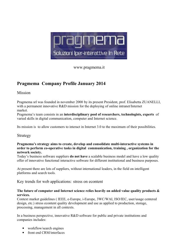 pragmema company profile january 2014