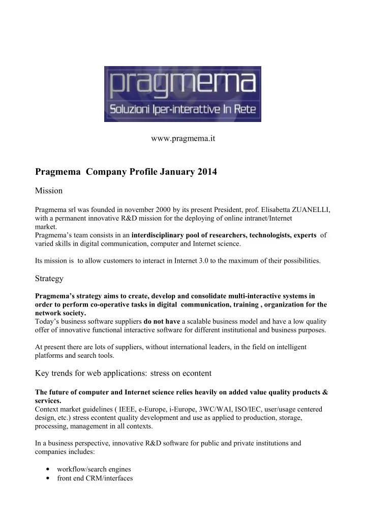 pragmema company profile january 2014
