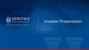 Investor Presentation  April 2016  Disclaimer  Safe Harbor Statement This presentation contains