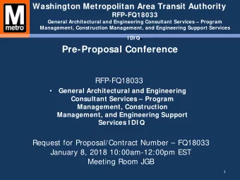 I DI Q .  Pre-Proposal Conference  RFP-FQ18033    General Architectural and Engineering