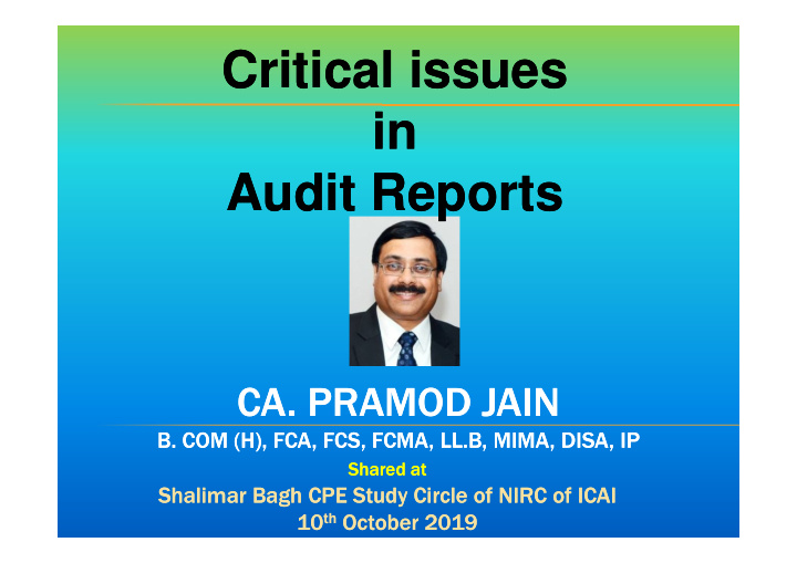 critical issues critical issues in in audit reports audit