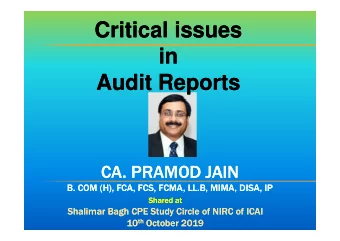 Critical issues  Critical issues  in  in  Audit Reports  Audit Reports
