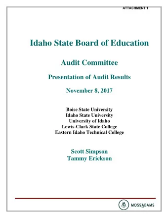 Idaho State Board of Education  Audit Committee  Presentation of Audit Results  November 8, 2017