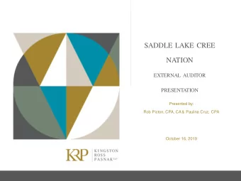 SADDLE LAKE CREE  NATION  EXTERNAL AUDITOR  PRESENTA  TION  Presented by:  Rob Picton, CPA, CA