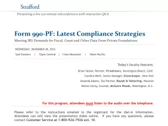 Form 990-PF: Latest Compliance Strategies  Meeting IRS Demands for Fiscal, Grant and Other Data
