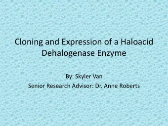 Cloning and Expression of a Haloacid  Dehalogenase Enzyme  By: Skyler Van  Senior Research Advisor: