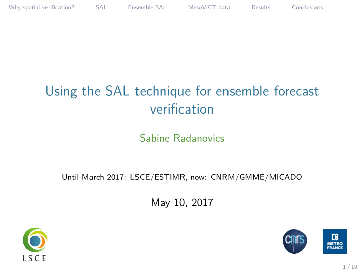 using the sal technique for ensemble forecast verification