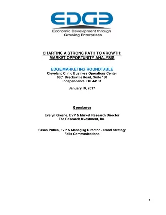 CHARTING A STRONG PATH TO GROWTH:  MARKET OPPORTUNITY ANALYSIS  EDGE MARKETING ROUNDTABLE