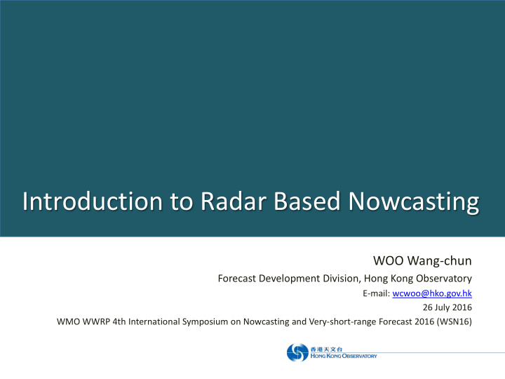 introduction to radar based nowcasting